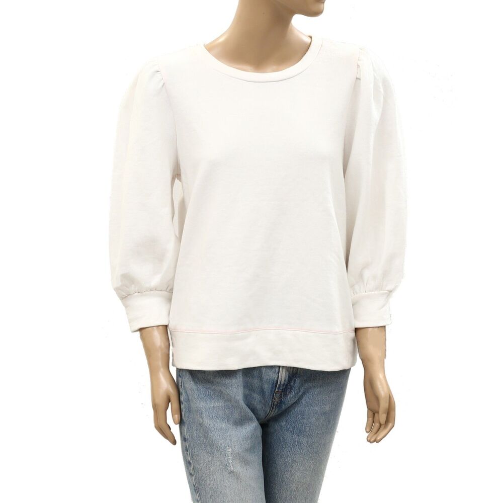 Lilly Pulitzer Pullover Puff Sleeves Sweatshirt Top Cotton Solid White M 288090
